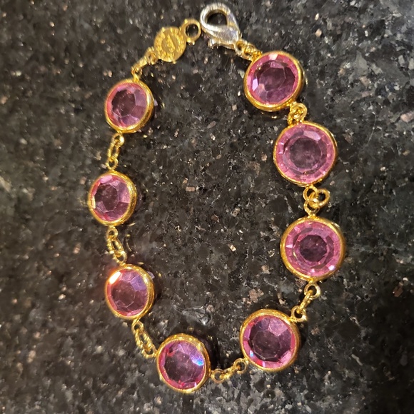 Jewelry - Austrian USA Crystal Pink Gold Tone Encased Crystal Bracelet 7"